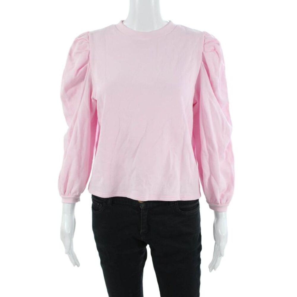 Designer Womens Basic Pink Pima Cotton Crew Neck Long Sleeve T-Shirt Size XS